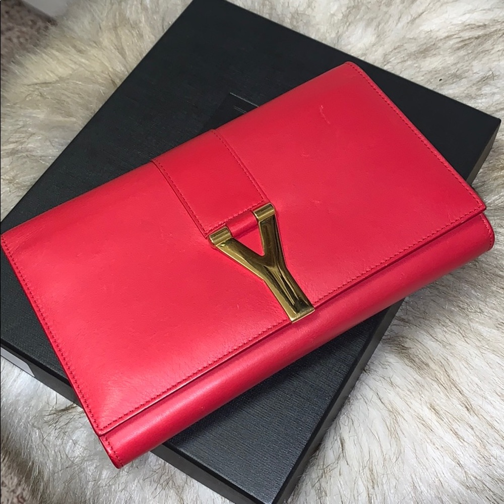 SAINT LAURENT CLASSIC Y CHAIN WALLET RED/GOLD